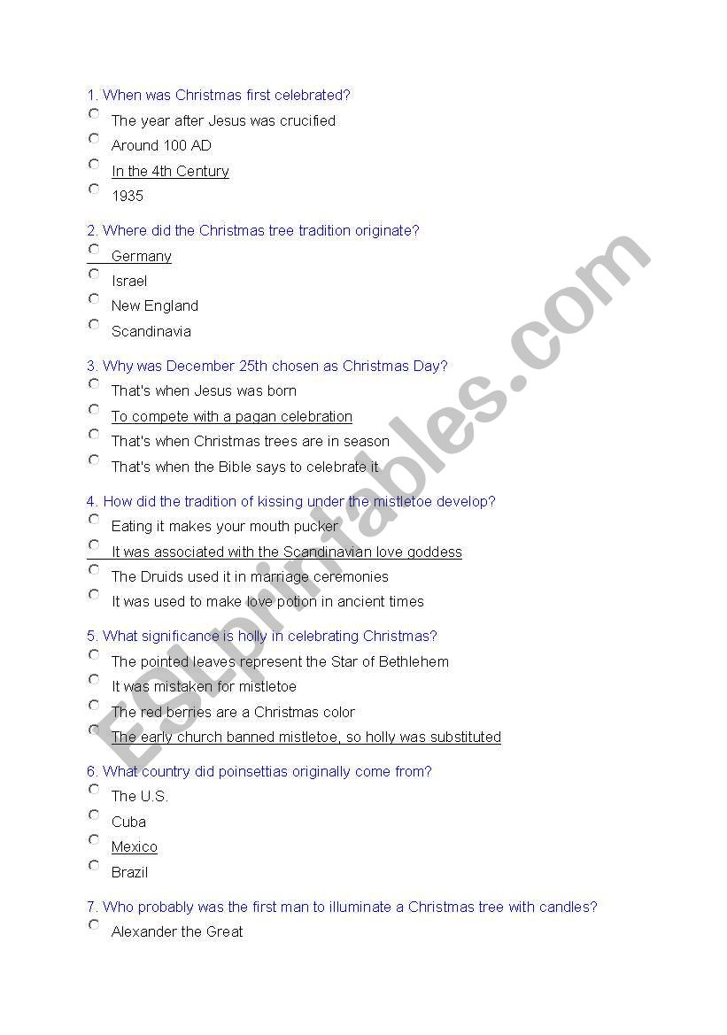 Christmas Quiz worksheet