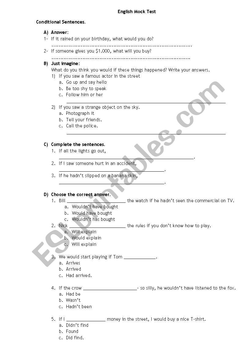 Conditional Sentences Test worksheet