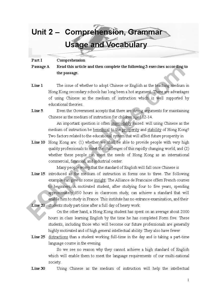Reading Comprehension & Usage_Unit 2/3