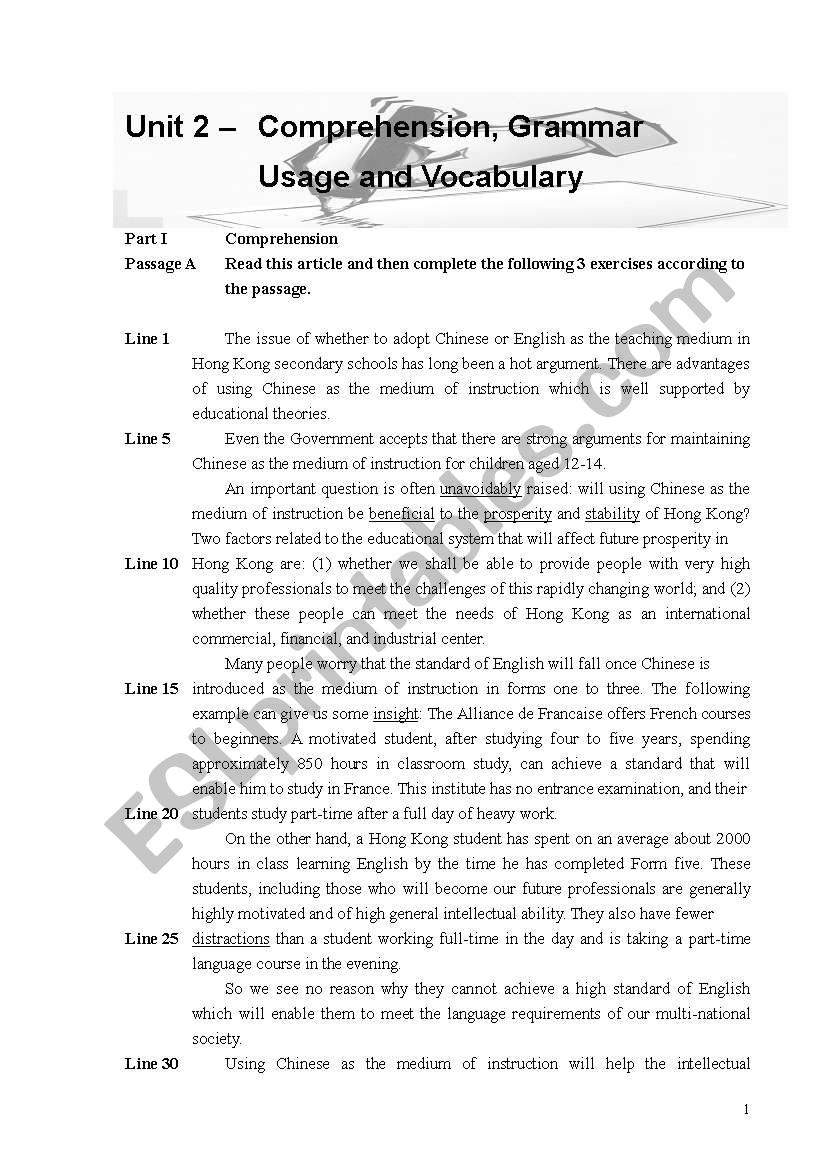 Reading Comprehension & Usage_Unit 2/3