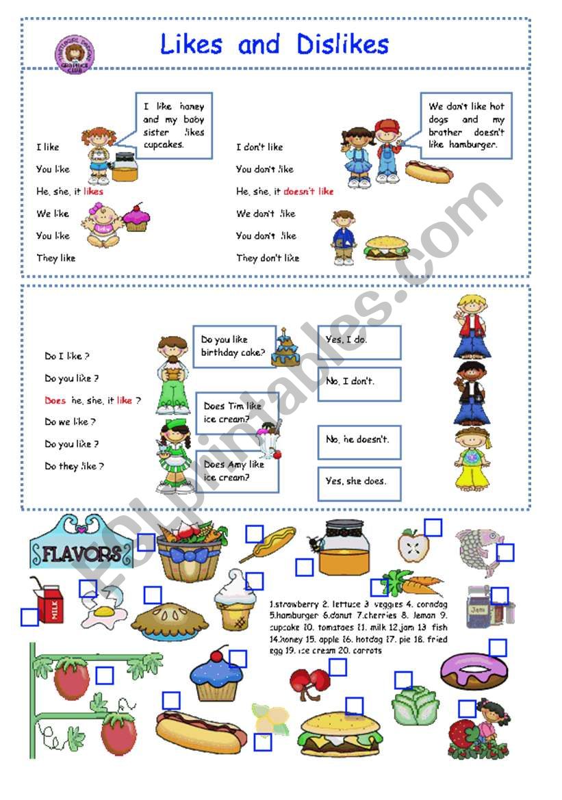 Likes and dislikes worksheet