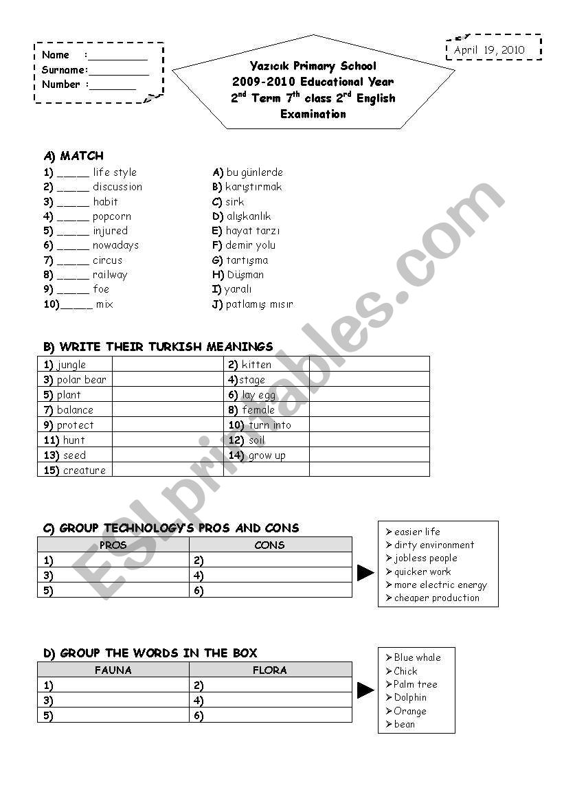 2nd term 7th grade 2nd exam paper