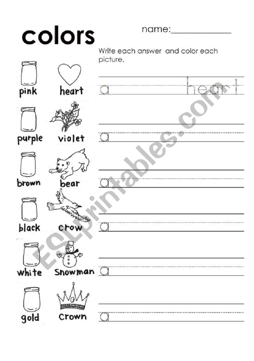 Colours worksheet