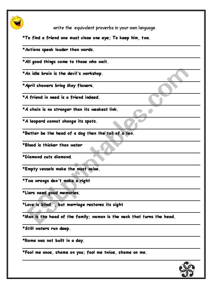 proverbs worksheet