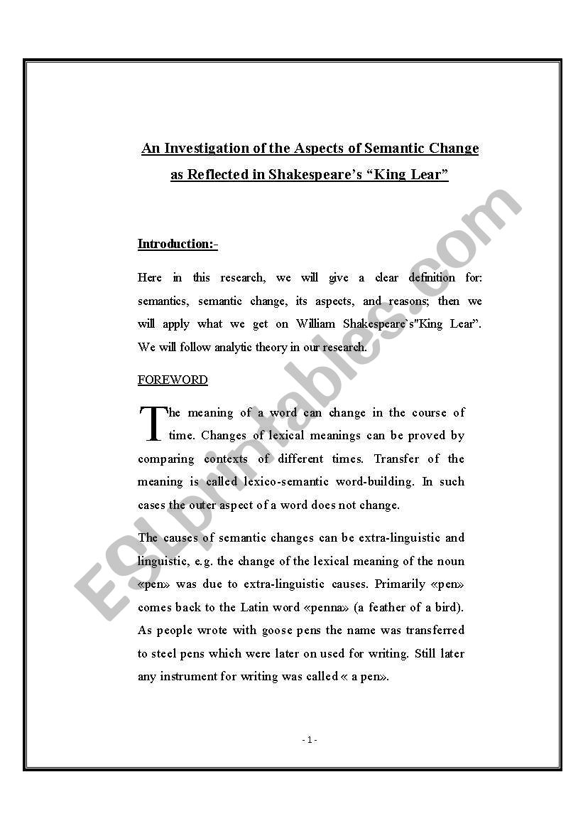 An Investigation of the Aspects of Semantic Change as Reflected in Shakespeares King Lear 