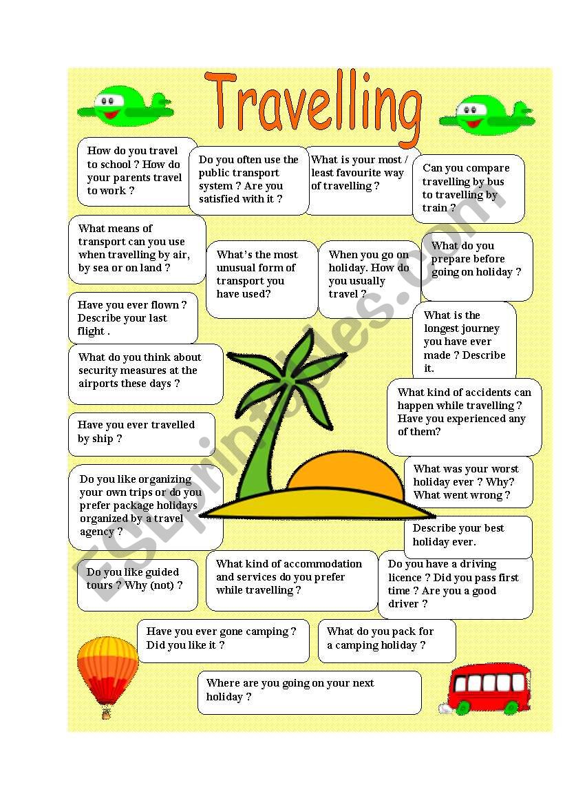 Travelling - speaking worksheet