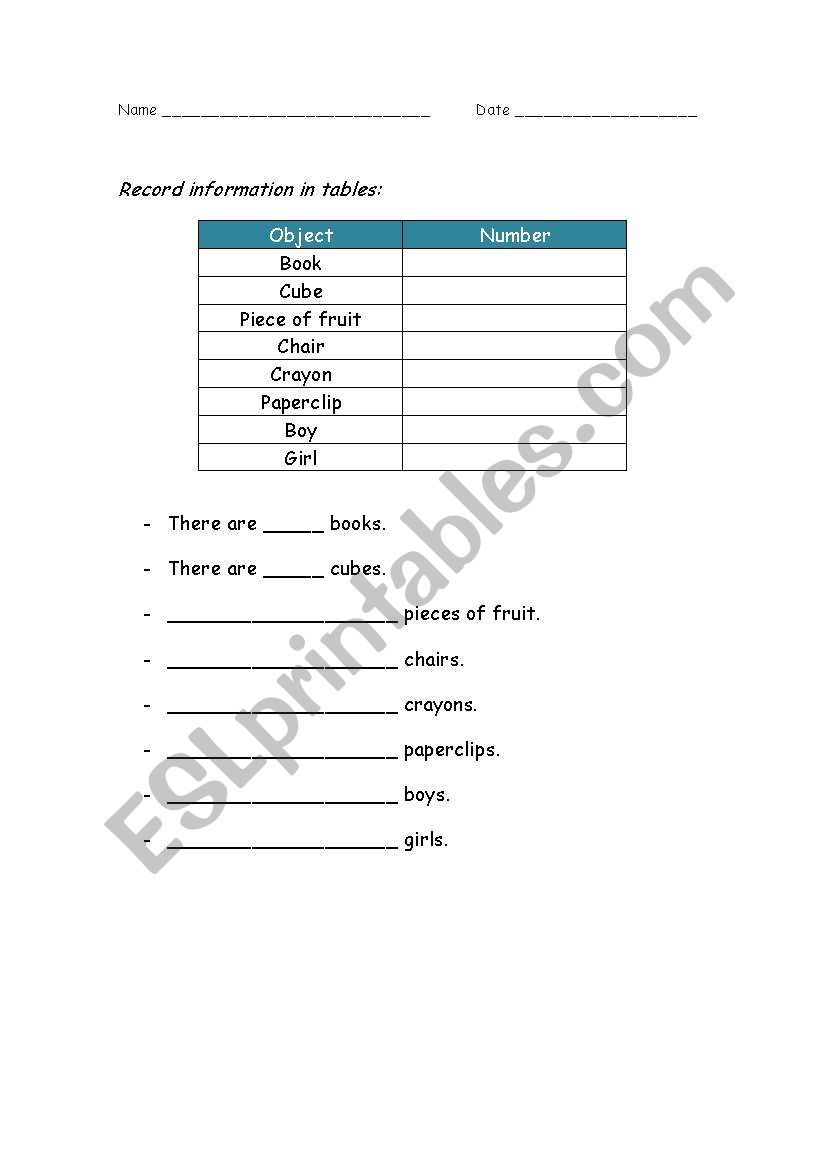 Using tables worksheet