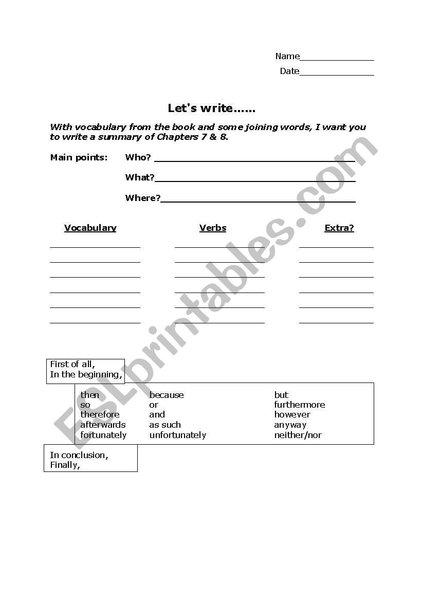 Writing Guide worksheet