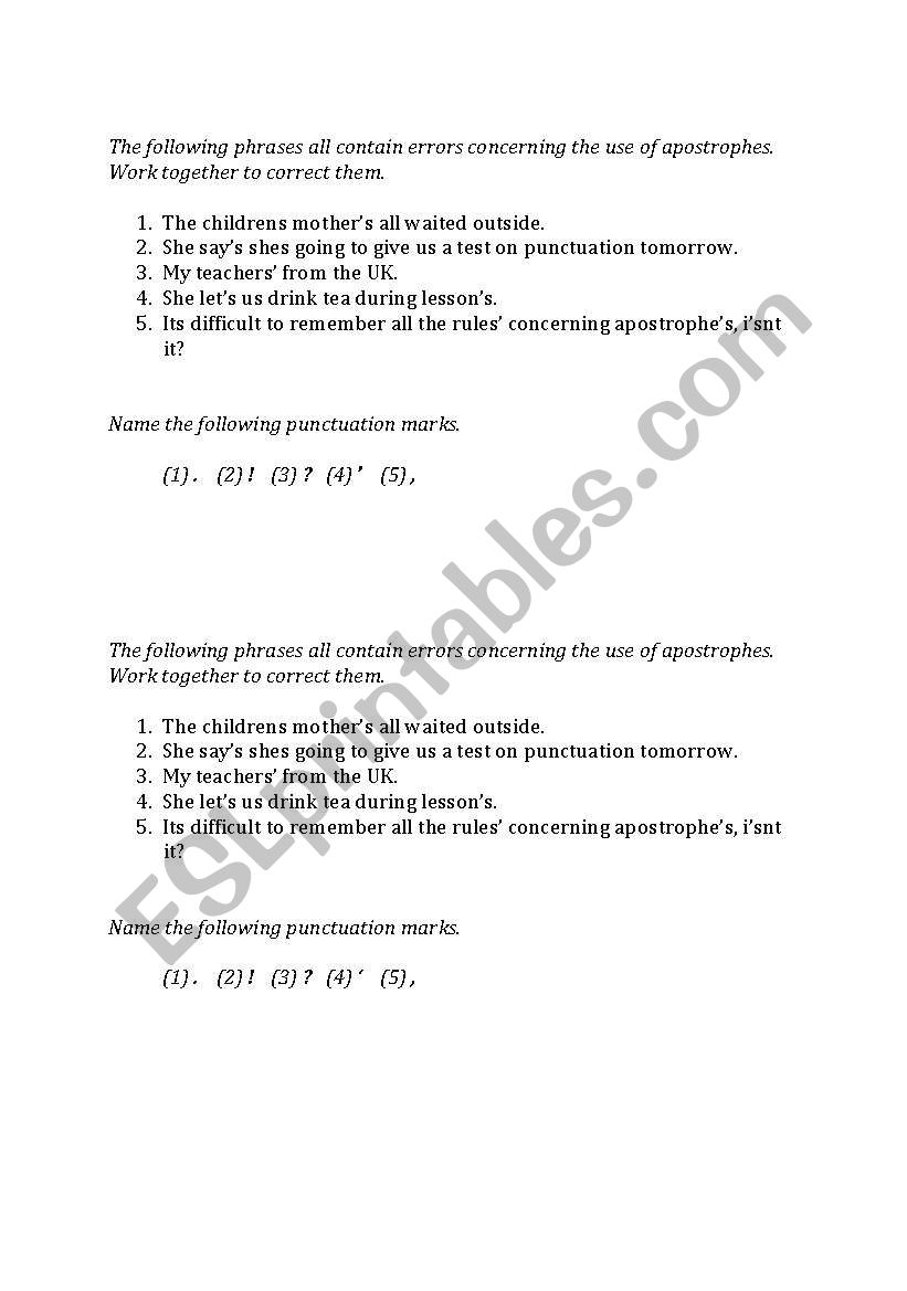 Apostrophes and punctuation worksheet