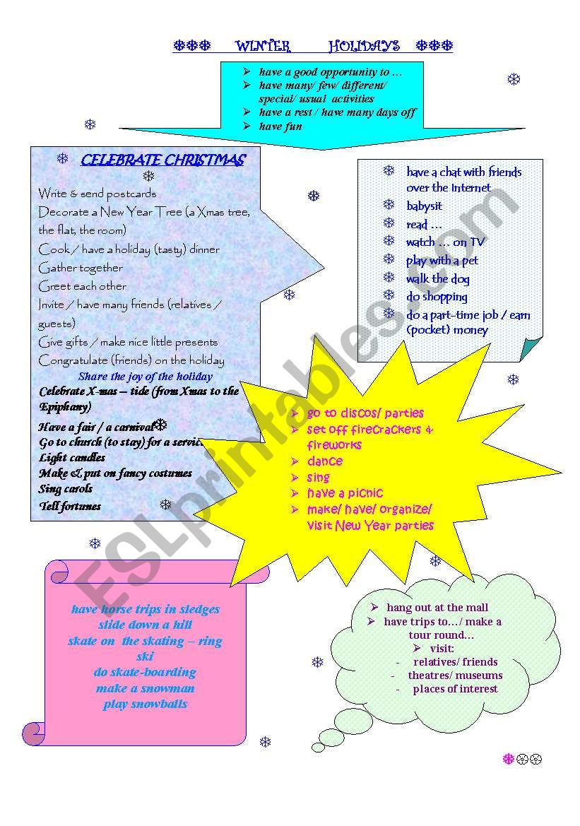 Winter holidays activities  worksheet