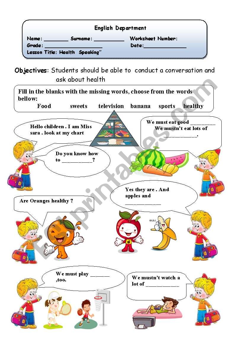 Health  part 1 worksheet