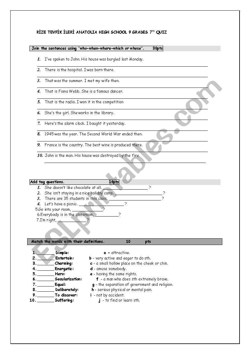 quz worksheet