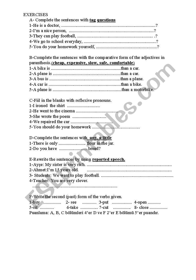 MIXED EXERCISES worksheet