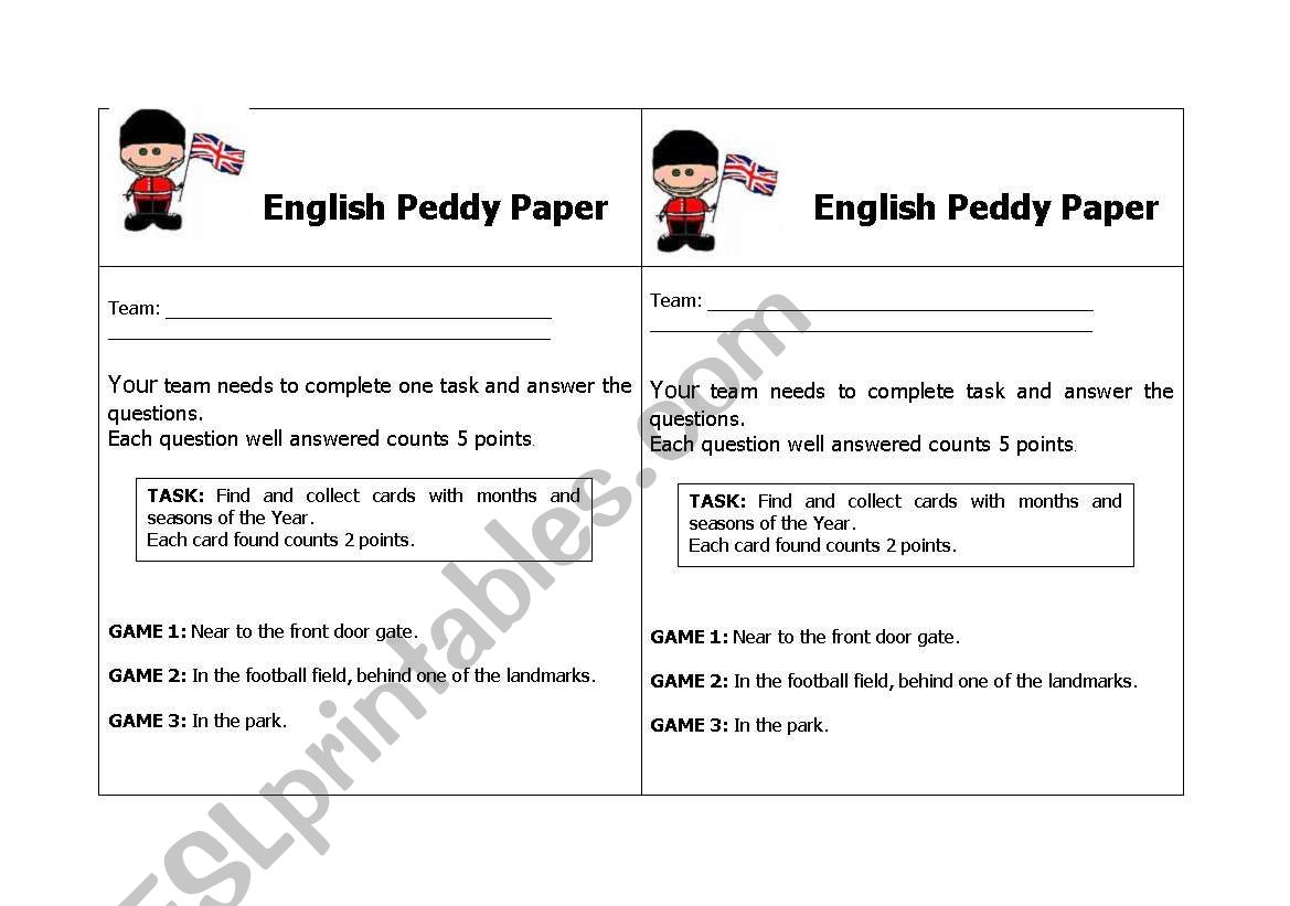 English Peddy Paper worksheet