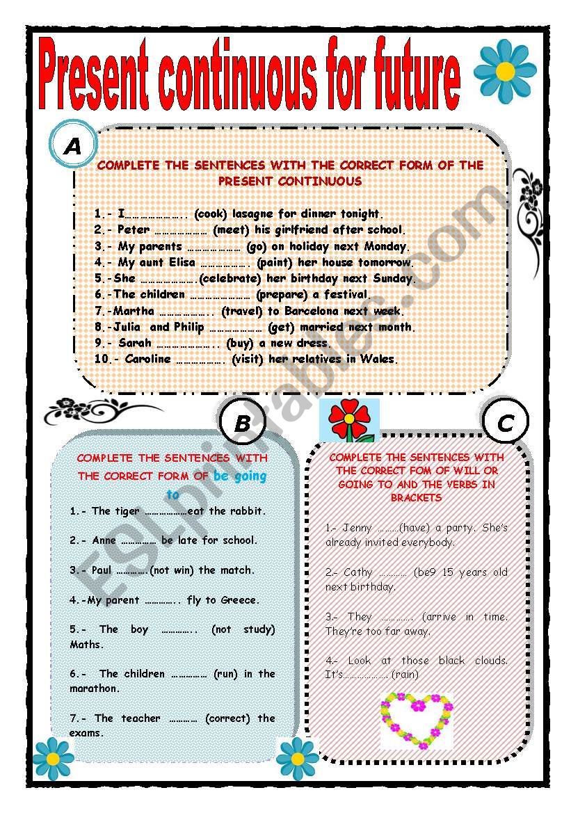 PRESENT CONTINUOUS FOR FUTURE worksheet