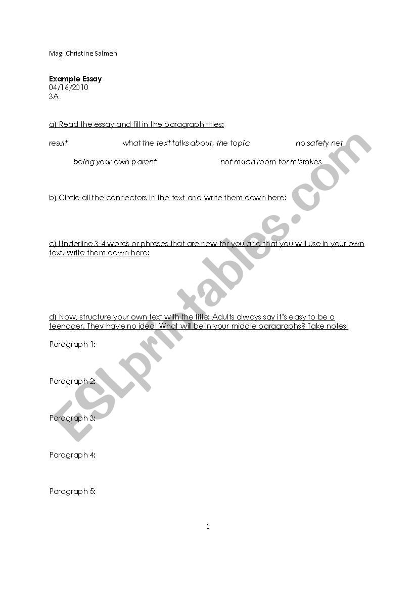 Essay writing worksheet