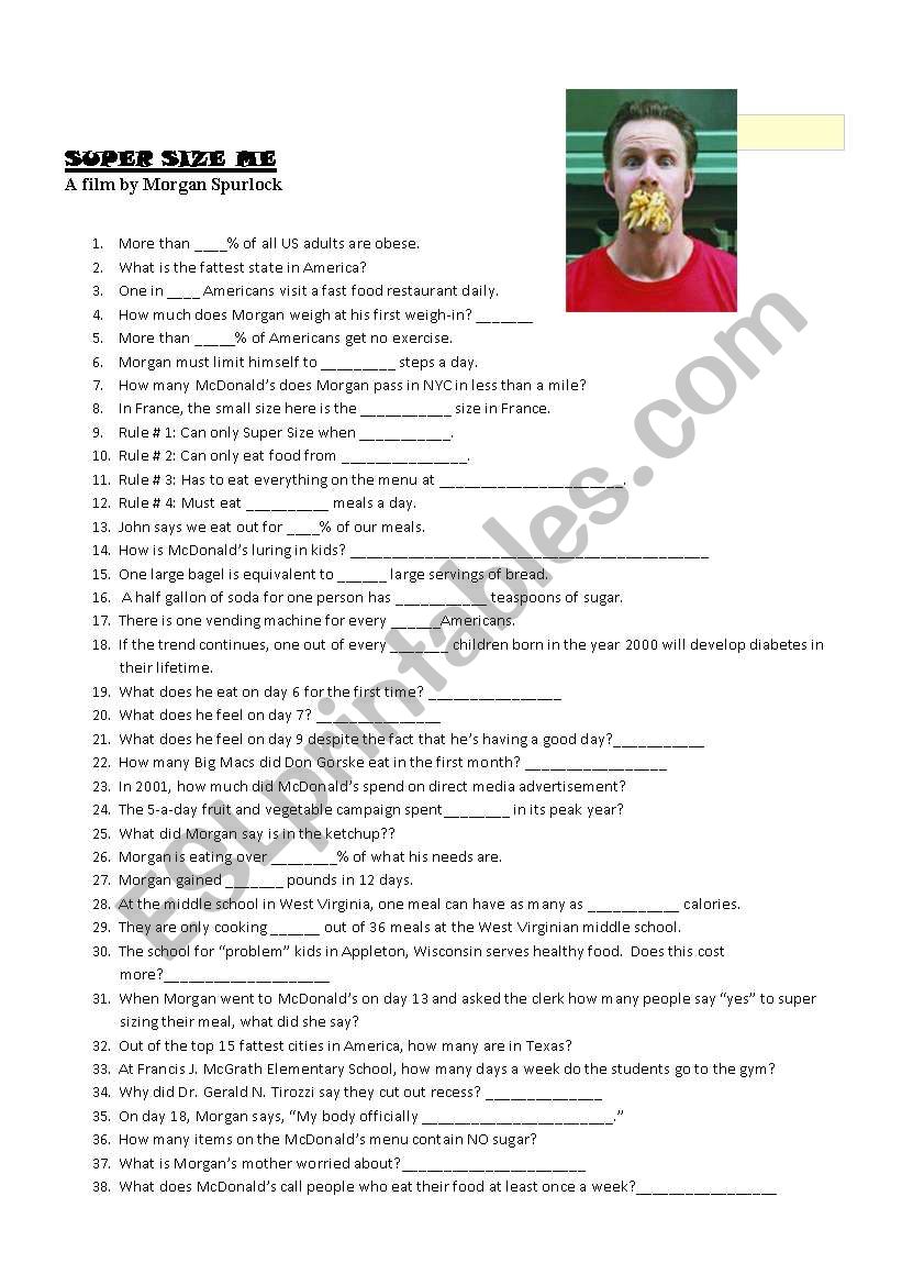 Super Size Me quiz worksheet