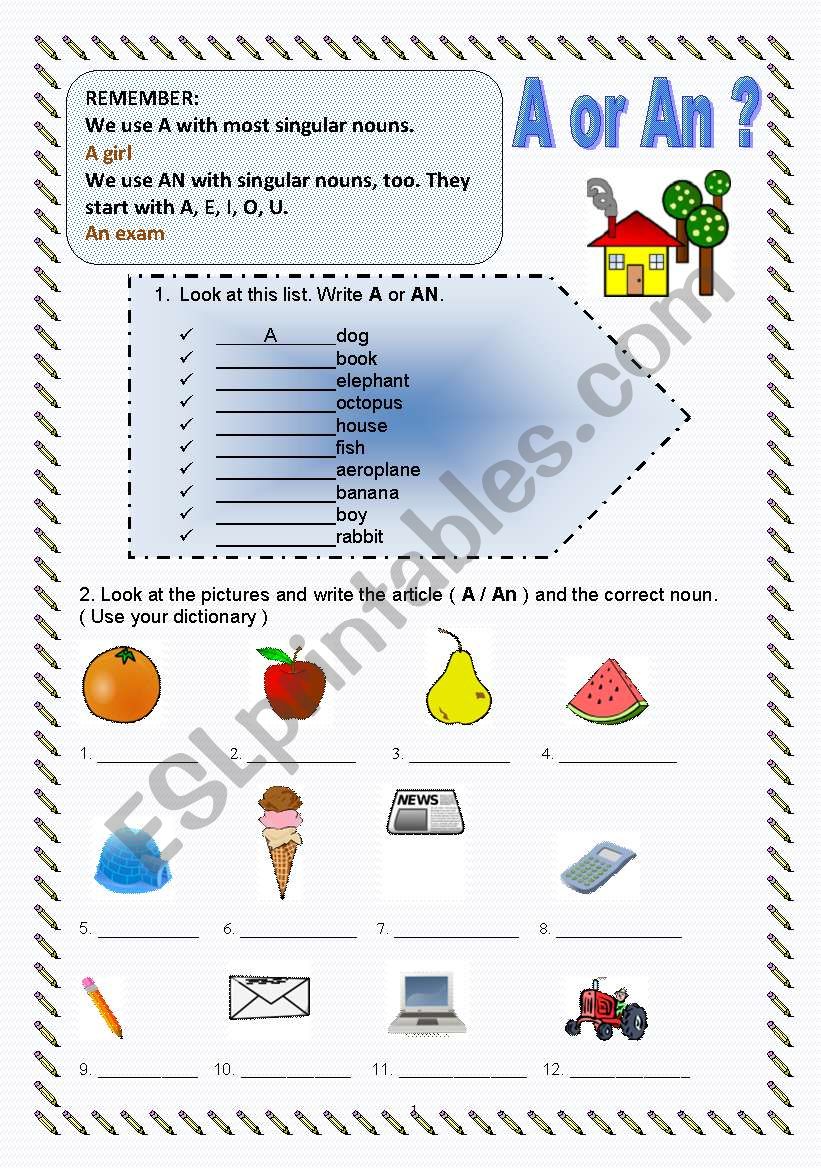 Article: A / AN worksheet