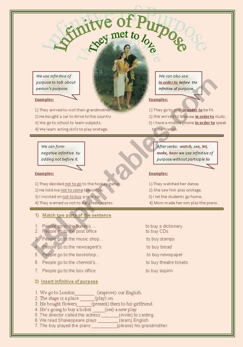 Infinitive of purpose worksheet