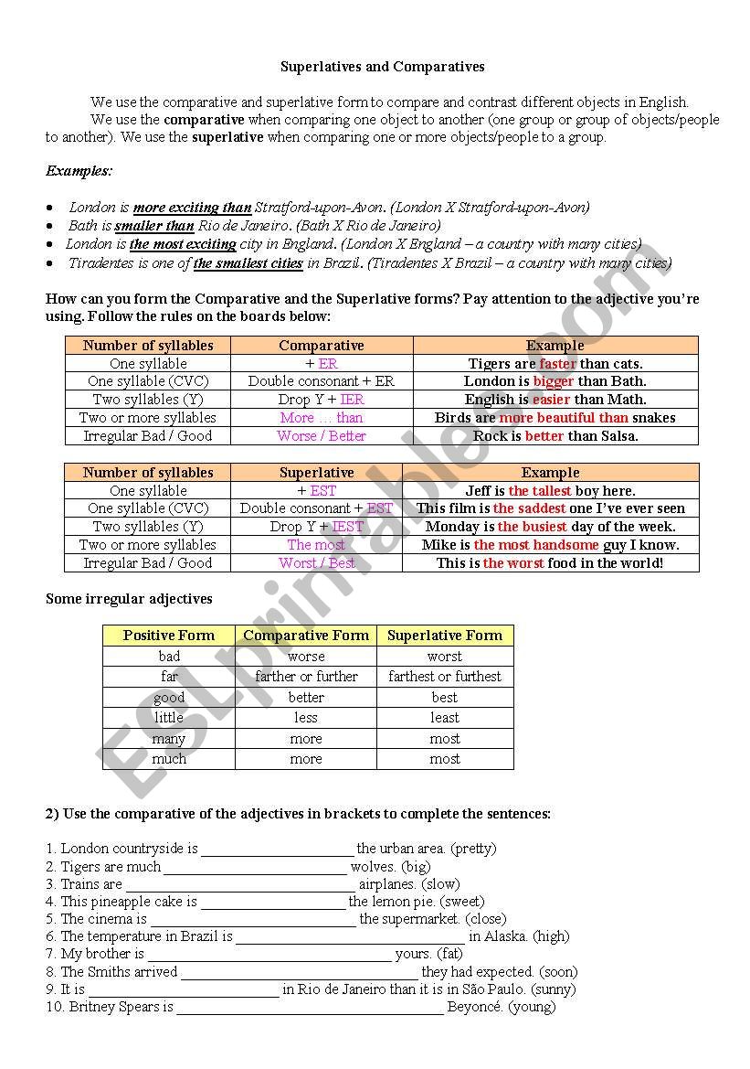 comparative and superlative worksheet