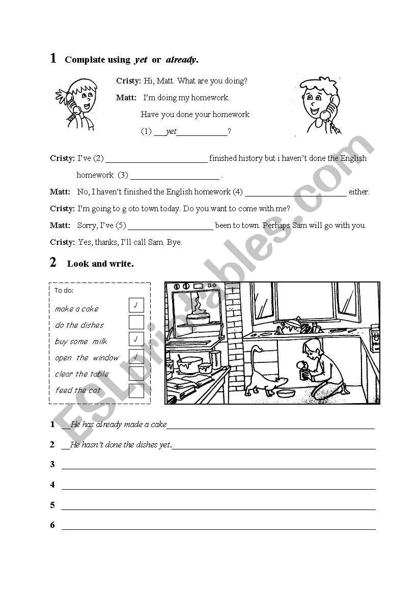 yet-already worksheet