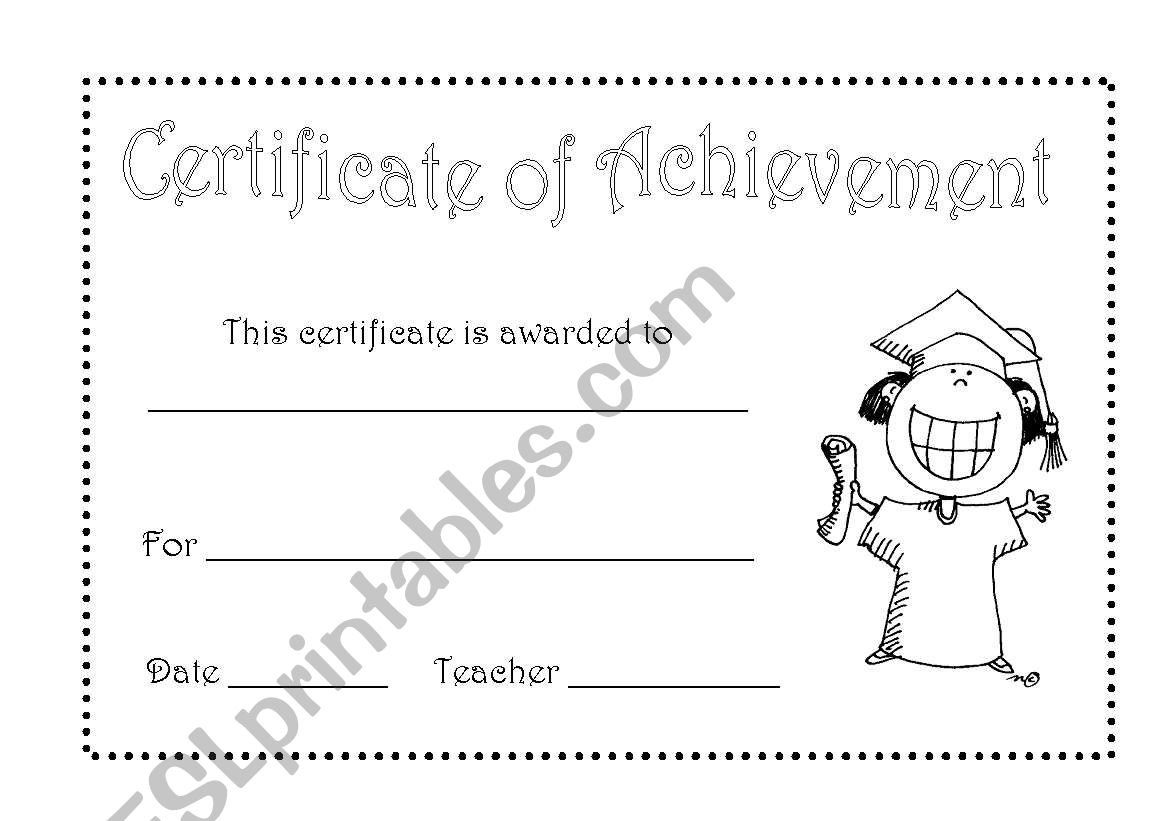 Certificate of Achievement worksheet