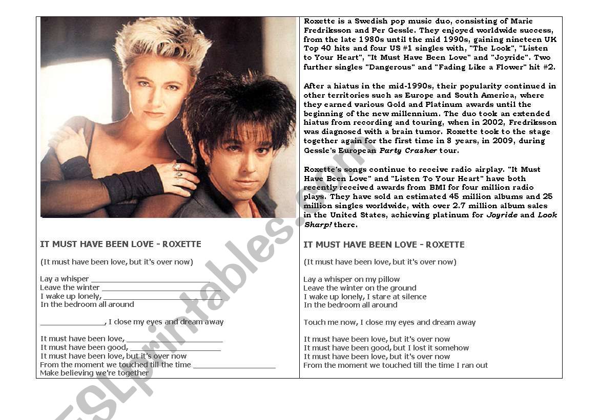 OIt must have been love song worksheet