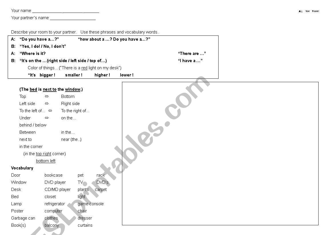 Your Room worksheet