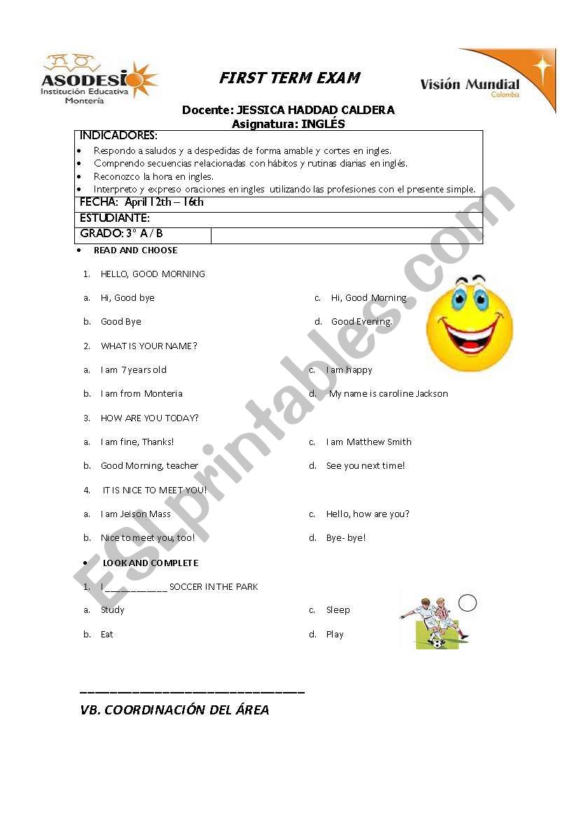 EXAM ABOUT ACTION VERBS, PROFESSIONS AND TIME