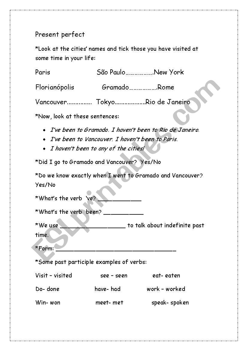 Present Perfect worksheet