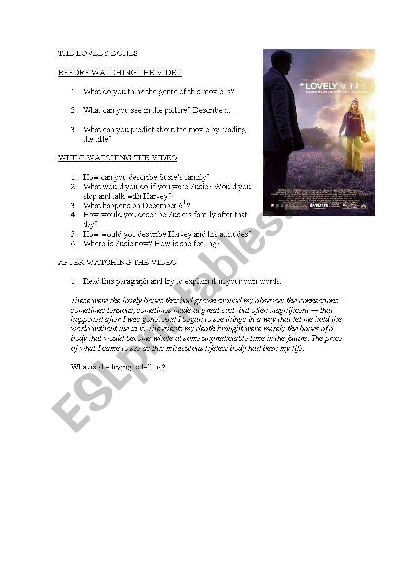 The lovely bones movie worksheet