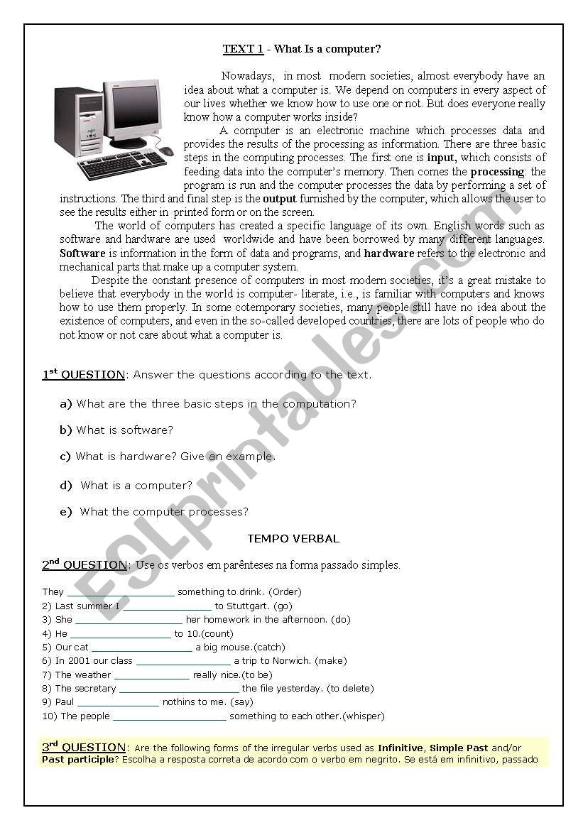 Text - what is a computer worksheet