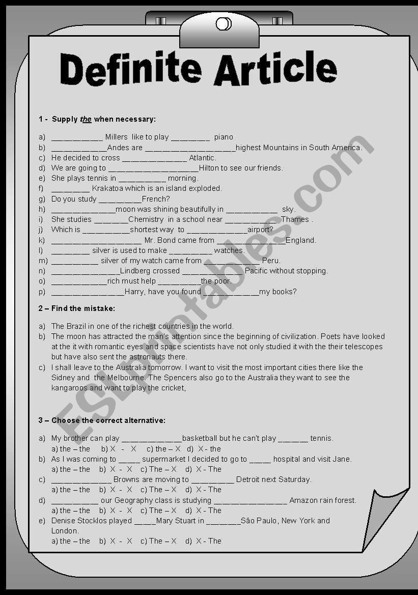 Definite Article worksheet