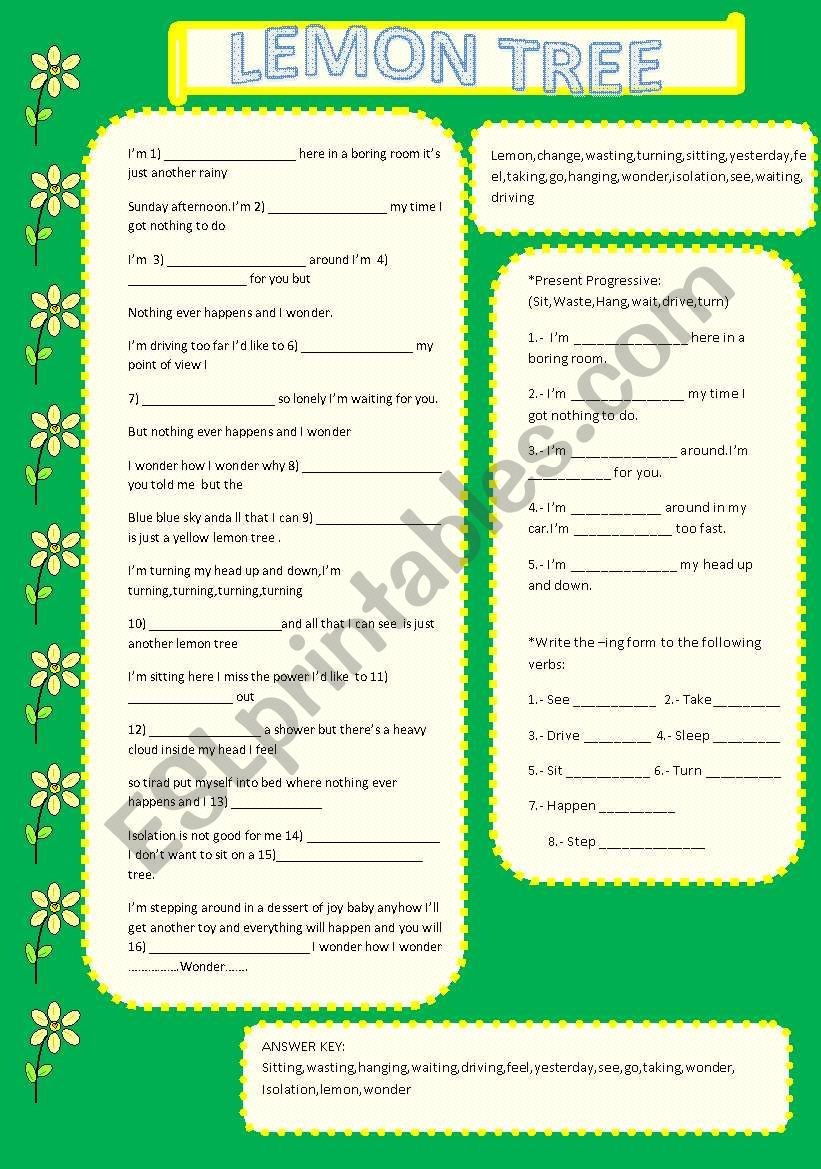 Lemon tree song  worksheet