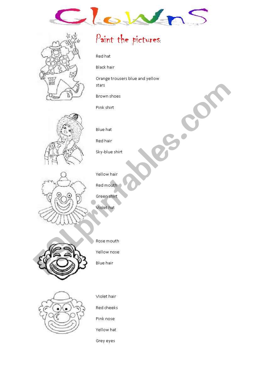 clowns worksheet