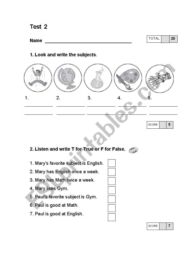 Subjects how often worksheet