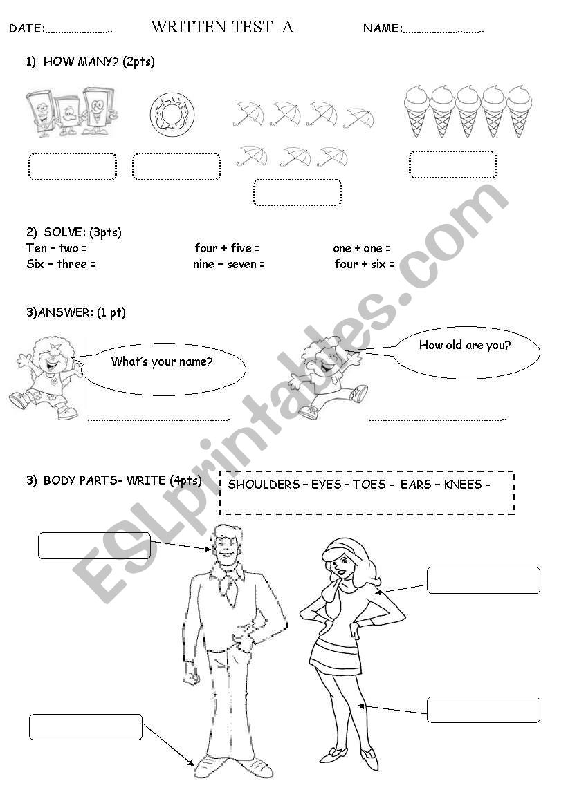 test a & b   - numbers - body parts