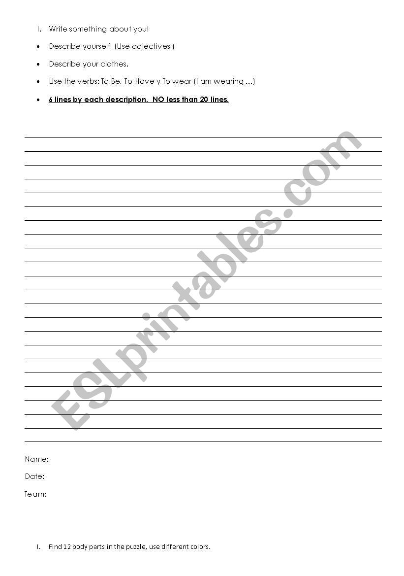 Descriptions worksheet