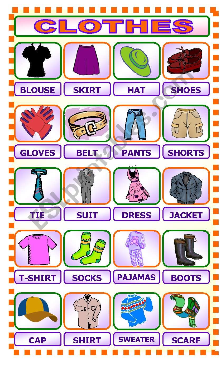 CLOTHES pictionary worksheet