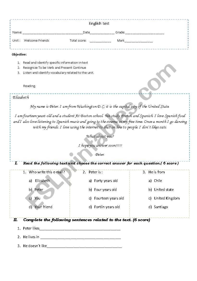 ENGLISH TEST worksheet