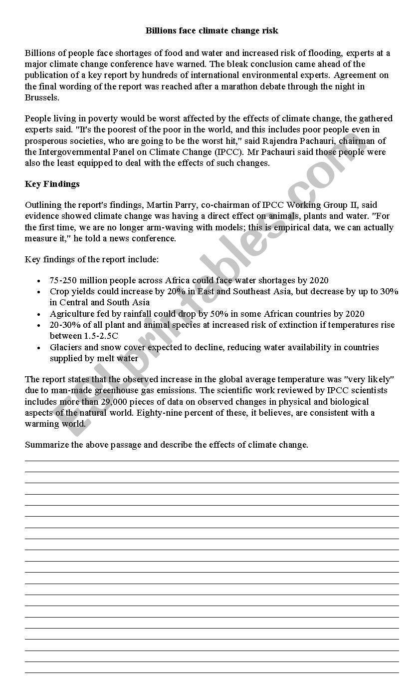 climate change  worksheet