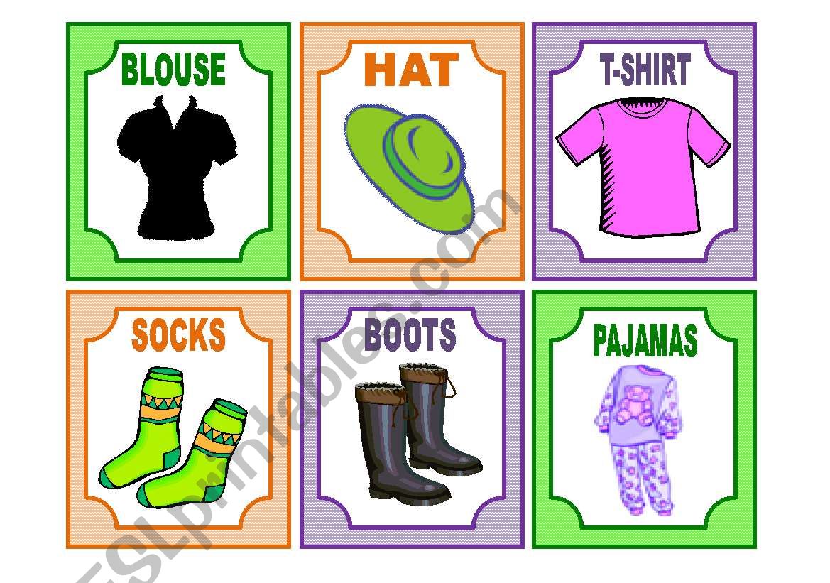 20 CLOTHES flashcards worksheet