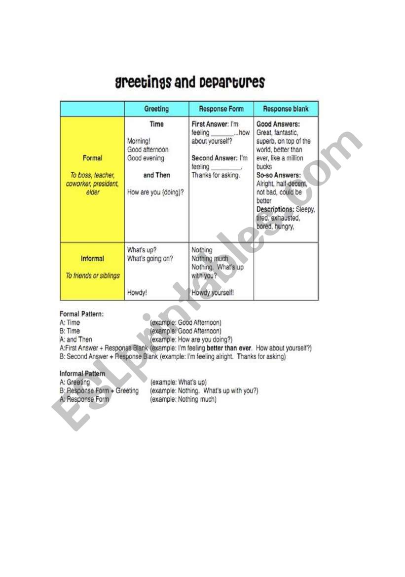 Greetings and Departures worksheet