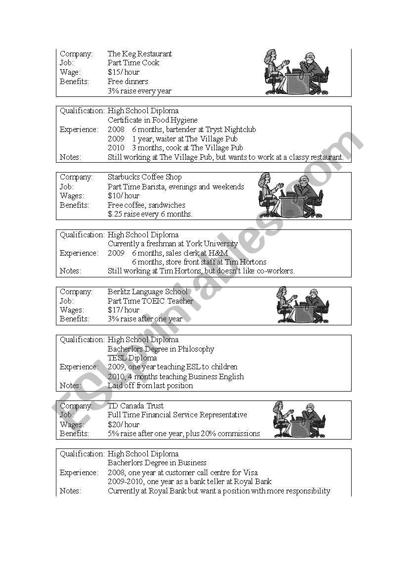 Job Interview Role Play worksheet