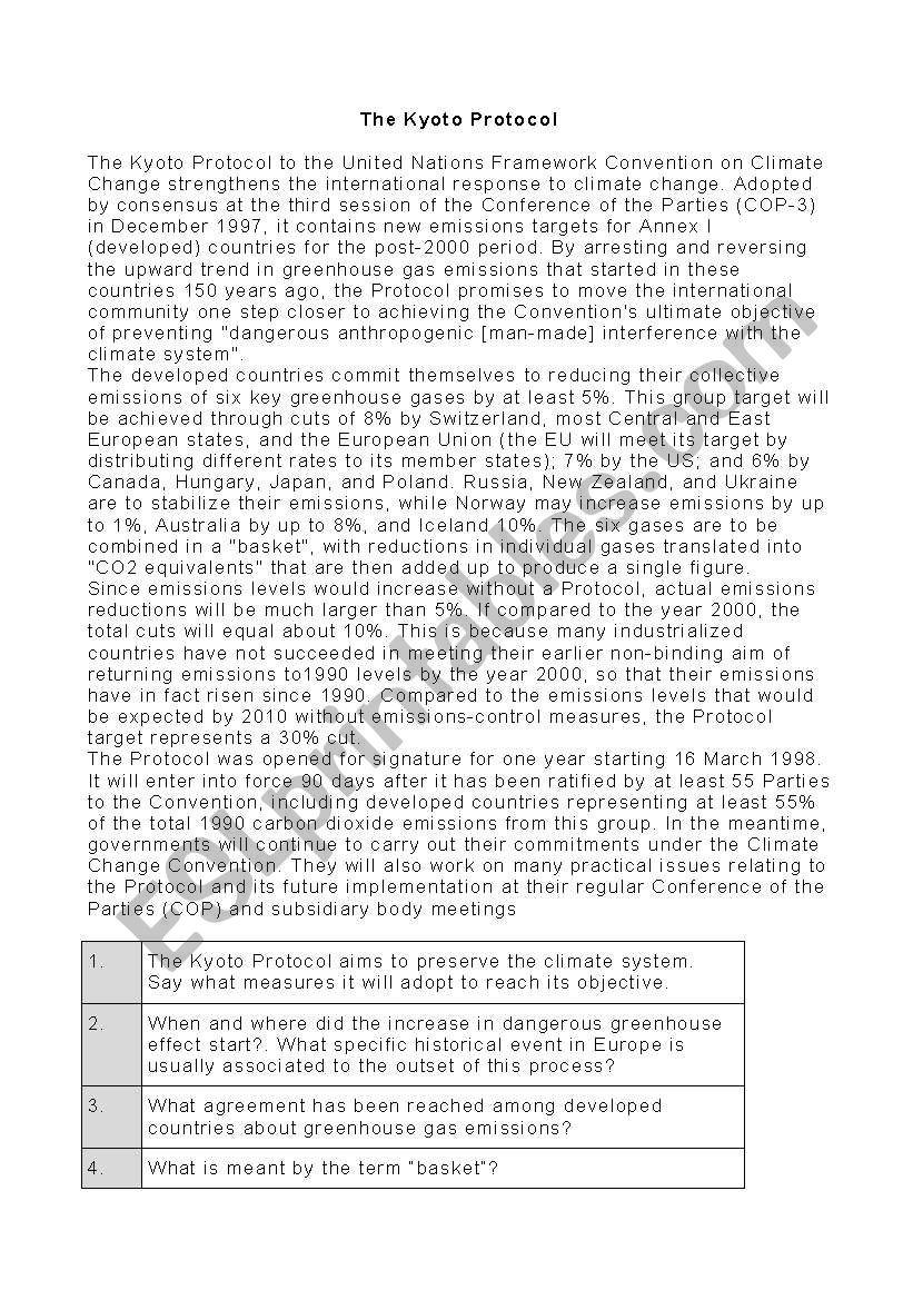 the kyoto protocol worksheet