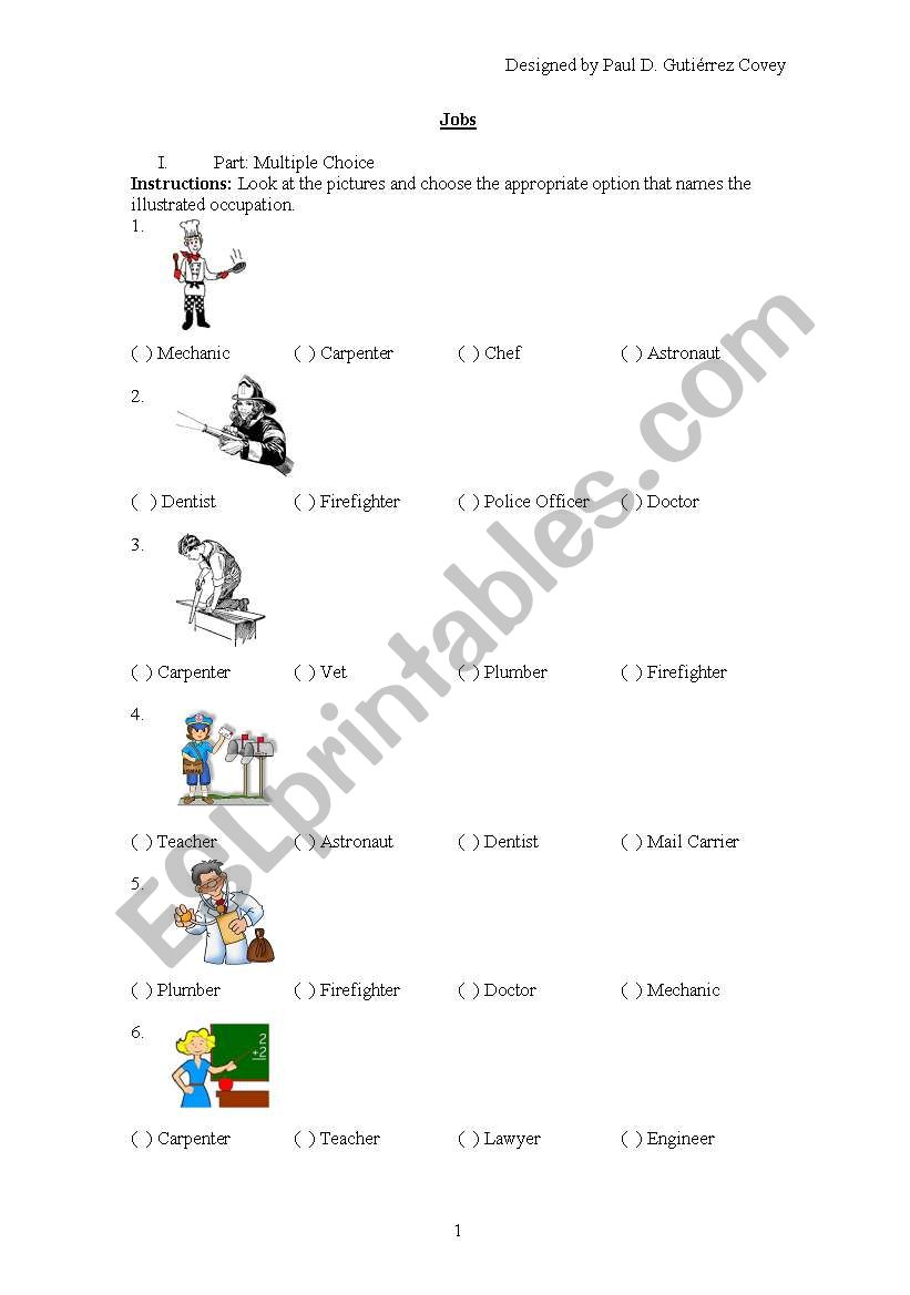 Jobs Test worksheet