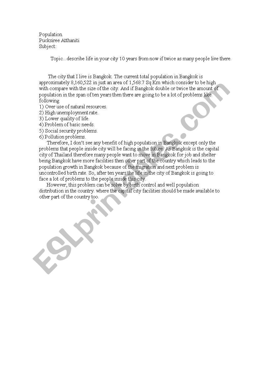 Write about population worksheet