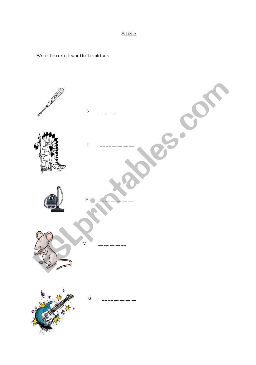 write de name of the picture worksheet