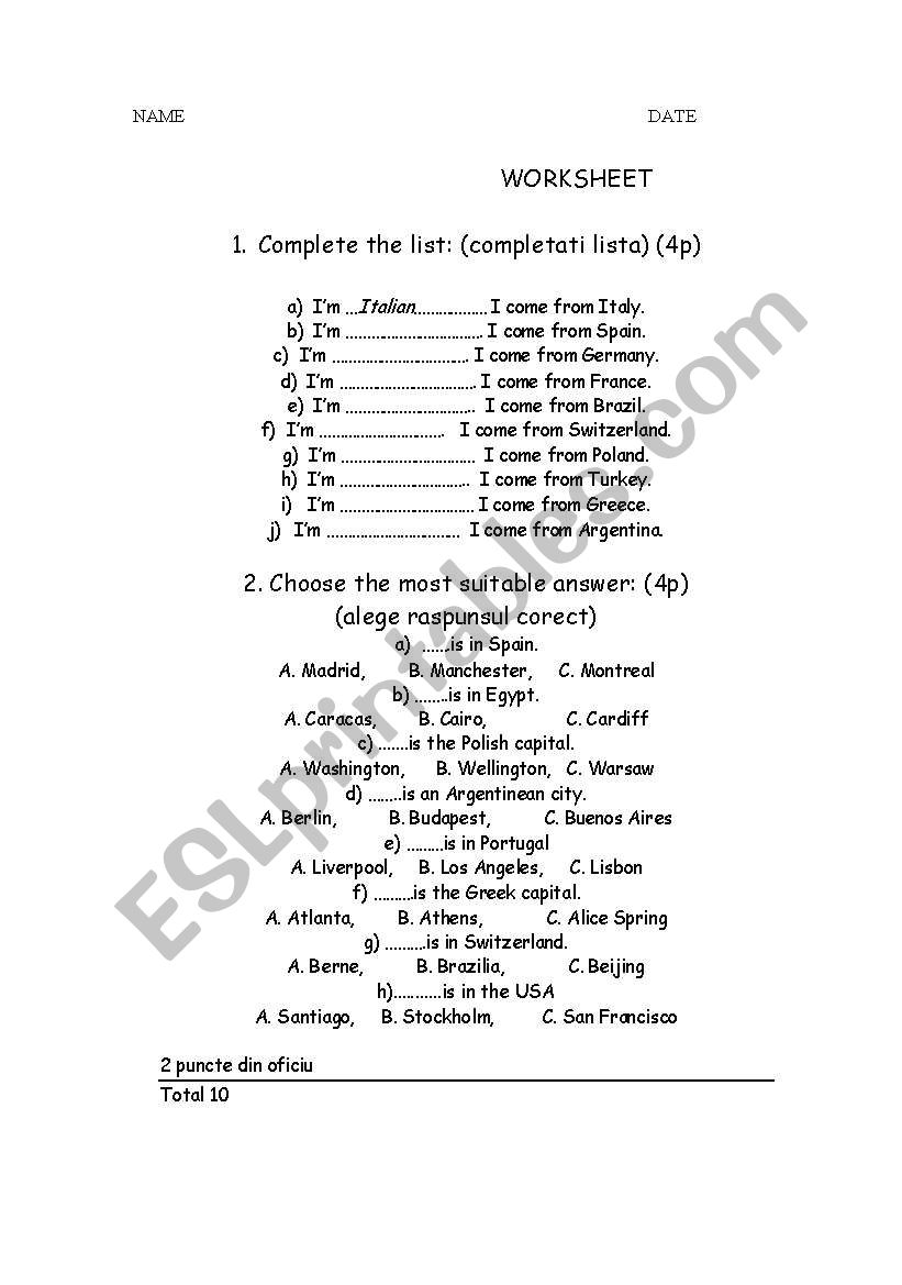 countries and nationalities worksheet