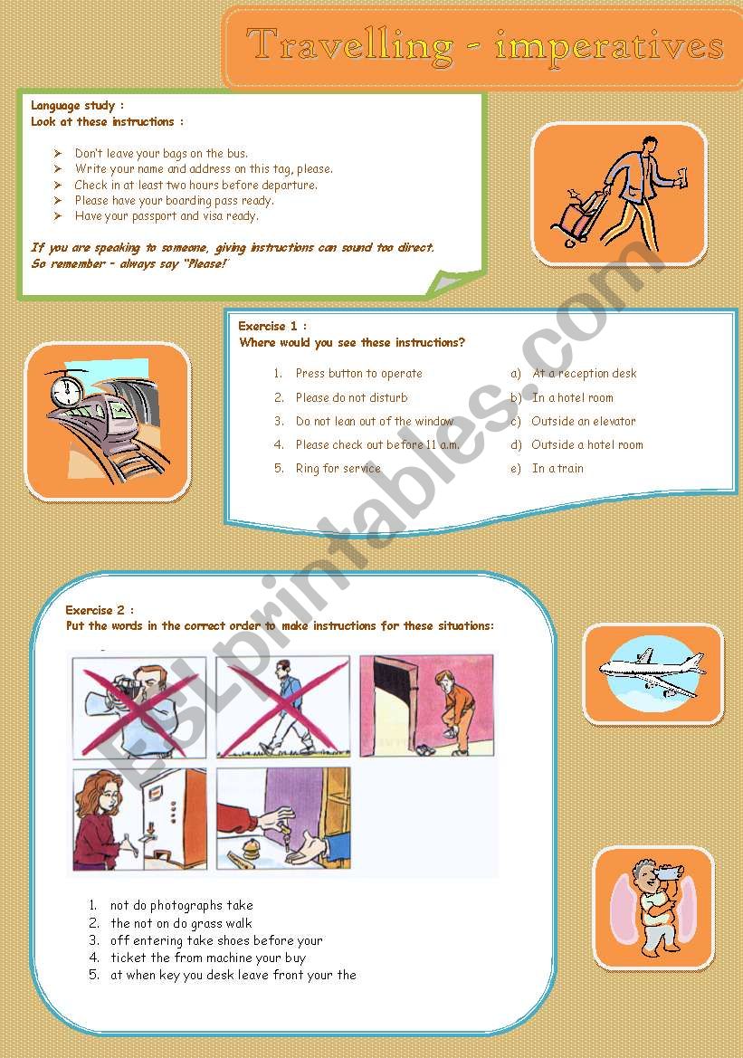 Travelling instructions worksheet